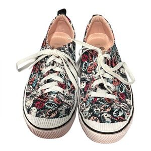 Skechers Bobs B Wild Happy Yappy Dog Print Canvas Lace Up Shoes Size 8.5